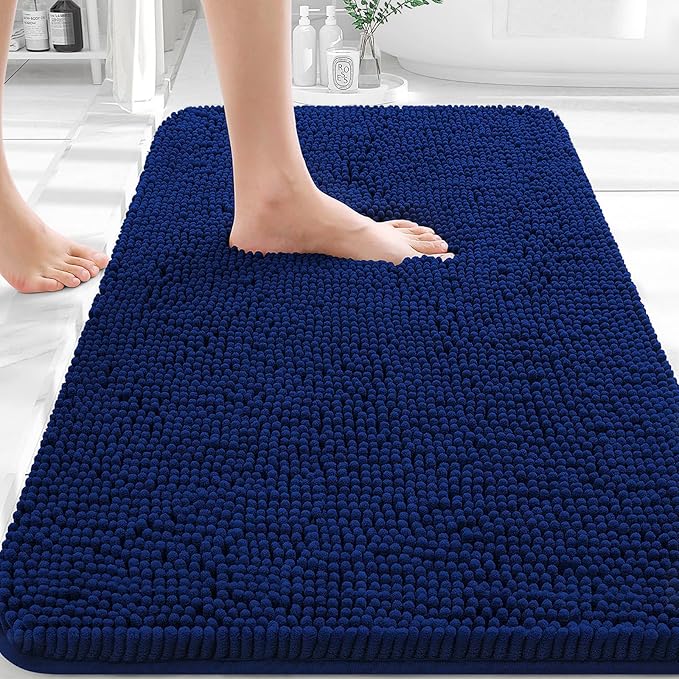OLANLY Bathroom Rugs 30x20, Extra Soft Absorbent Chenille Bath Rugs, Rubber Backing Quick Dry, Machine Washable Bath Mats for Bathroom Floor, Tub and Shower, Home Decor Accessories, Navy