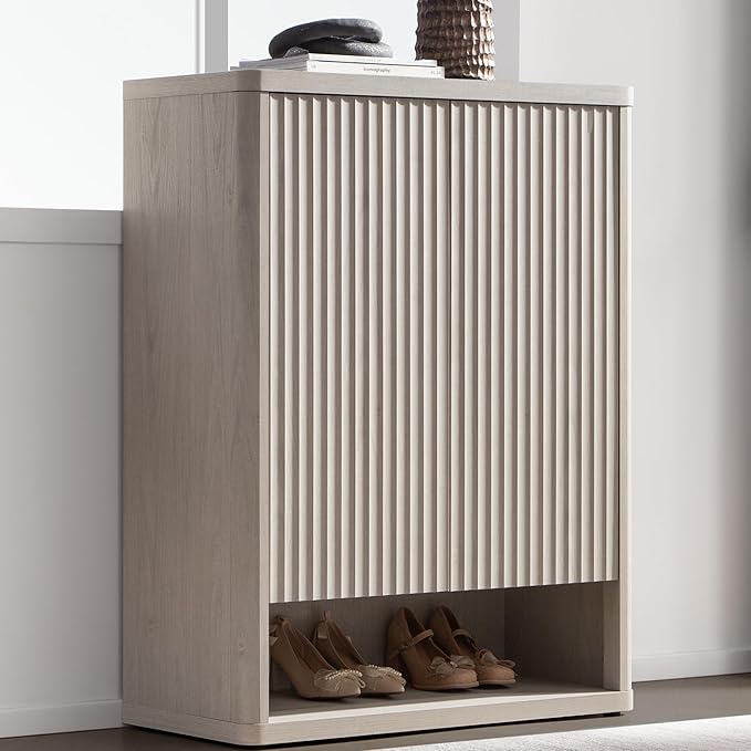SICOTAS Shoe Cabinet 44 inch Tall Fluted Shoe Cabinet with Doors & 4 Shelves Wooden Large Hidden Shoe Storage Organizer Modern Free Standing 6-Tier Cabinet for Entryway Living Room Closet
