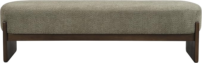 Christopher Knight Home Arden Minimalist Loop Yarn Fabric Dining Bench, Wooden Entryway Ottoman Bench, Modern Living Room Sofa Ottoman Footrest, Bedroom End of Bed Bench, Dark Green+Brown