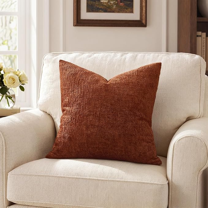 MIULEE Decorative Throw Pillow Covers 16x16 Pack of 2 Rust Couch Pillow Covers Fall Soft Cozy Textured Chenille Pillowcases for Home Decor Sofa Living Room Cushion Bedroom