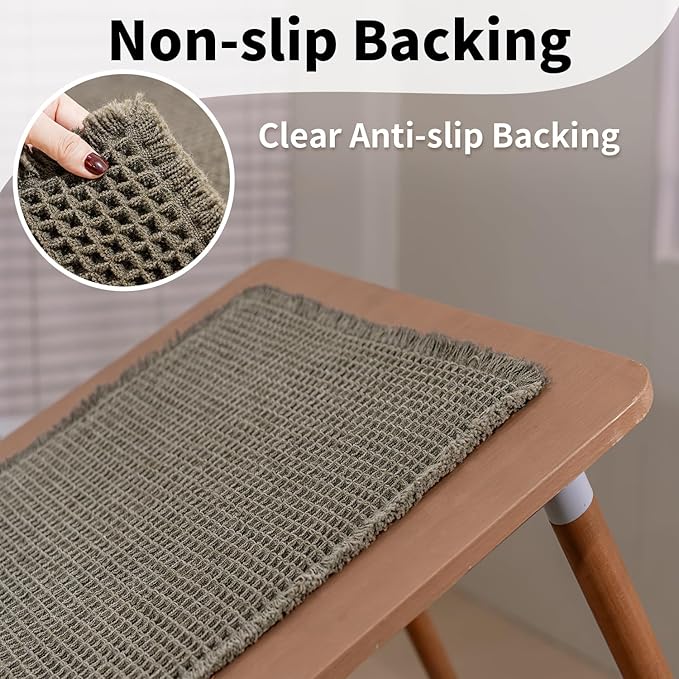 Bathroom Runner Rug Set 2 Piece - Long Waffle Bath Mat for Double Sink, Washable Bathroom Mats Non Slip Absorbent Boho Decor, 18x30 & 24x60, Olive Green