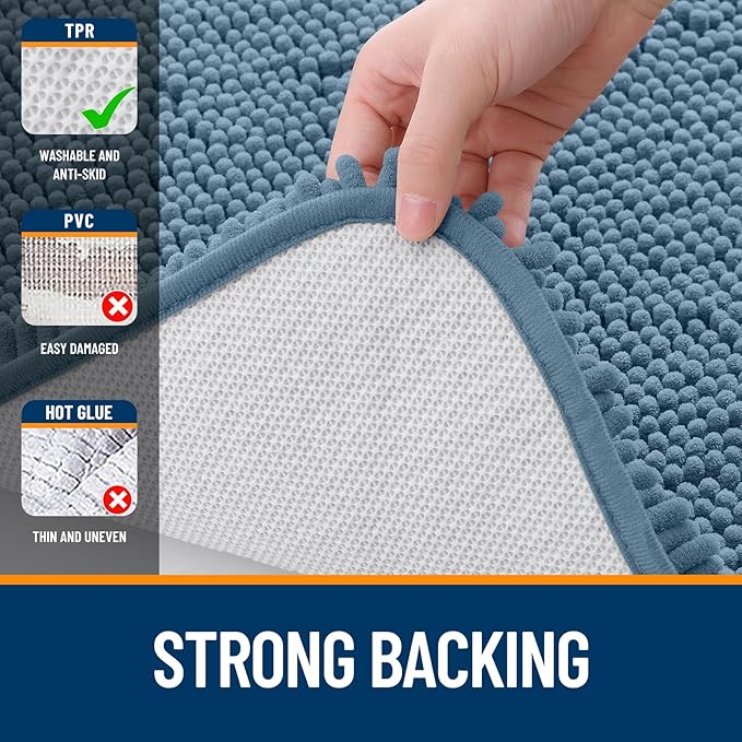 OLANLY Bathroom Runner Rugs 47x20, Soft Absorbent Chenille Bath Rugs, Rubber Backing Quick Dry, Machine Washable Long Bath Mats for Bathroom Floor, Tub and Shower, Home Decor Accessories, Airy Blue