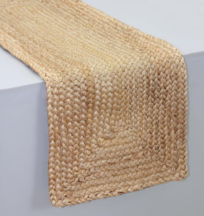COTTON CRAFT Jute Braided Table Runner - Rustic Farmhouse Table Runner - Kitchen Harvest Fall Thanksgiving Holiday Christmas Party Dining Tabletop Runner - 13 x 36 inches - Natural