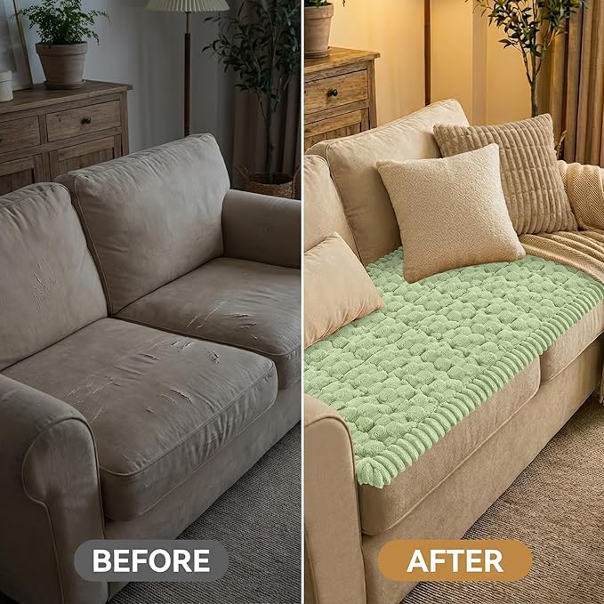 Smiry Couch Covers for Dogs Washable, Non Slip Fuzzy Pet Couch Covers for Sofa, Soft Thick Sofa Slipcovers Furniture Protector Pet Friendly (Sage Green, 27.6" x 70.9")