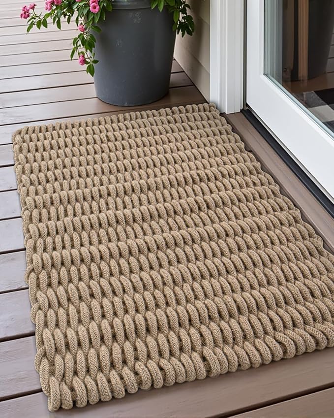 DEXI Jute Door Mat for Front Entryway, 60x36 Braided Woven Doormat Outside Entrance, Dirt Trapper Natural Fiber Entry Mats for Patio, Brown