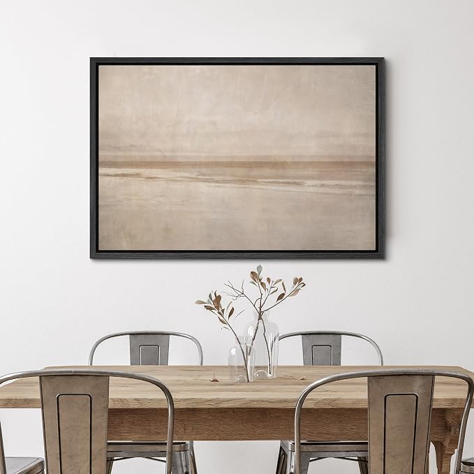SIGNWIN Framed Canvas Print Wall Art Calm Neutral Beach Horizon Minimal Coastal Landscape Illustrations Modern Art Decorative Boho Relax/Zen Nordic for Living Room, Bedroom, Office - 16"x24" BLACK