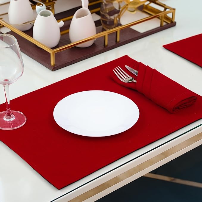 Red Hemstitch Cloth Napkins 100% Cotton – Dinner Napkins Set of 6/12, 18x18 – Washable Fabric Napkins for Holiday, Christmas, Thanksgiving Table Décor