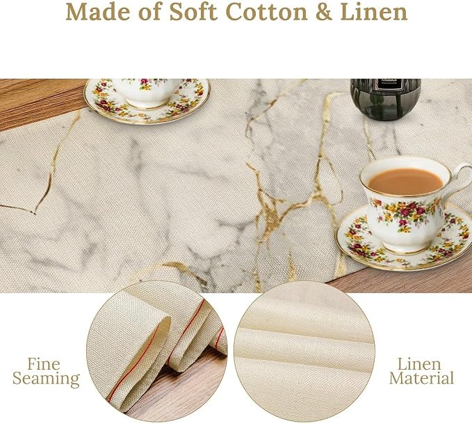 Marble Table Runner, Gold Striated White Modern Marble Accent Table Runner for Kitchen Dining Cafe Home Party Decor, 13x120 Inch