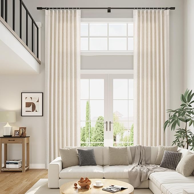 Aersas Natural Pinch Pleat Linen Curtains 136 Inch Length 2 Panels Set for Bedroom Dining Room Semi Sheer Linen Boho Farmhouse Neutral Window Curtains for Living Room Nursery Natural Cream 50x136