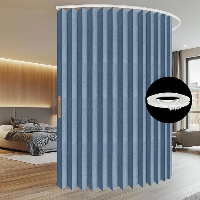 100% Blackout Privacy Room Divider Curtains Thermal Blackout Curtain for Patio Door, Include Ceiling Curtain Track, Bedroom Partition and Shared Office Space(Blue, W100 x L108, 1 Pack)