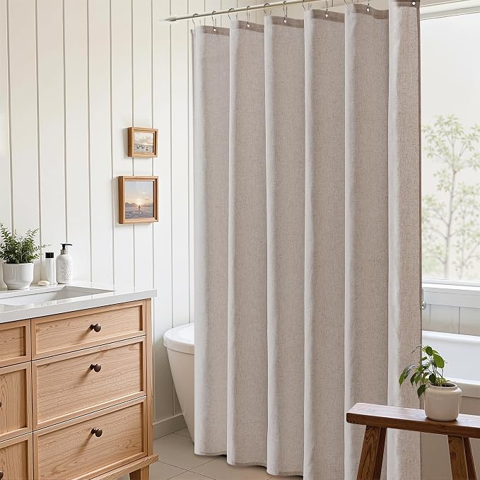 Naturoom Linen Shower Curtain 80 Inch Long for Bathroom Boho Farmhouse Fabric Shower Curtains Set with Hooks Neutral Cloth Modern Cottage Core Waterproof,Taupe Burlywood