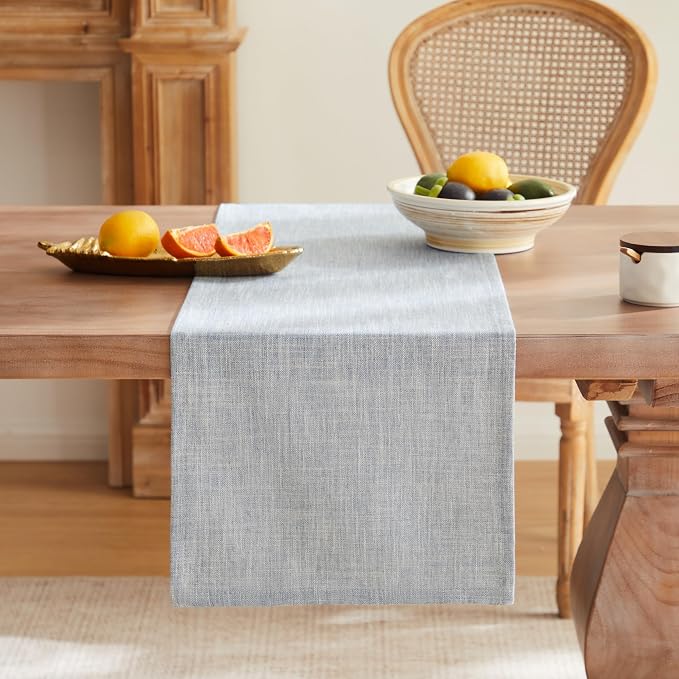 ZeeMart Rustic Cotton Linen Table Runner, 13x60 Inches Blue, Farmhouse Style Dusty Blue Table Runners 60 Inches Long, Washable Kitchen Dining Table Decoration for Home Party Decor