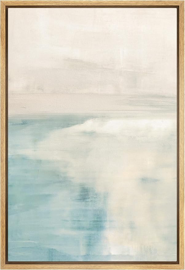 SIGNWIN Framed Canvas Print Wall Art Pastel Watercolor Teal Tan Landscape Abstract Shapes Illustrations Modern Art Minimal Relax/Calm Multicolor for Living Room, Bedroom, Office - 24"x36" Natural