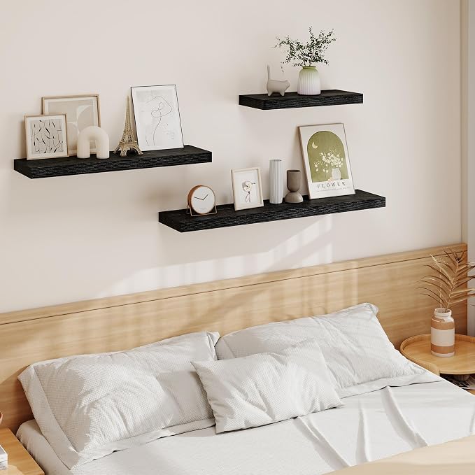 Vivelove 32 Inch Floating Shelves, Deep Wall Shelves with Invisible Brackets, Display Shlf for Bathroom Living Room Kitchen Bedroom Office Farmhouse Home Decor, 32" X 9.3" X 1.5" - Set of 2, Black