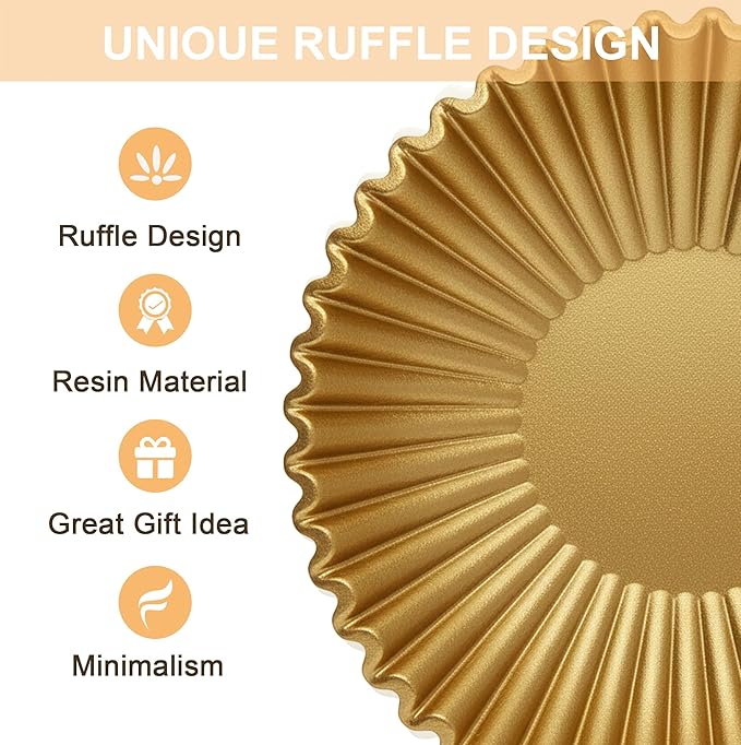 Gold Decorative Bowl - Stylish Resin Bowl - Key and Purse bowls for Entryway Table - Modern Accent Decor for Home - Ruffle Coffee Table Centerpiece (Gold, 10 inch)