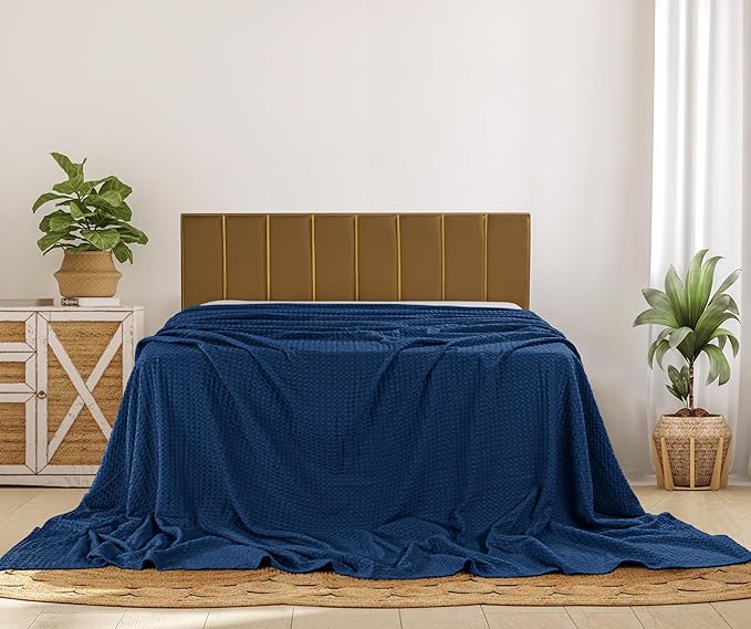 Utopia Bedding 100% Cotton Waffle Weave Blanket Big Size for Bed - Lightweight, Breathable Summer Blankets Soft and Cozy, Gifts for Women Home Room Decor (Navy, 120x120 Inch)