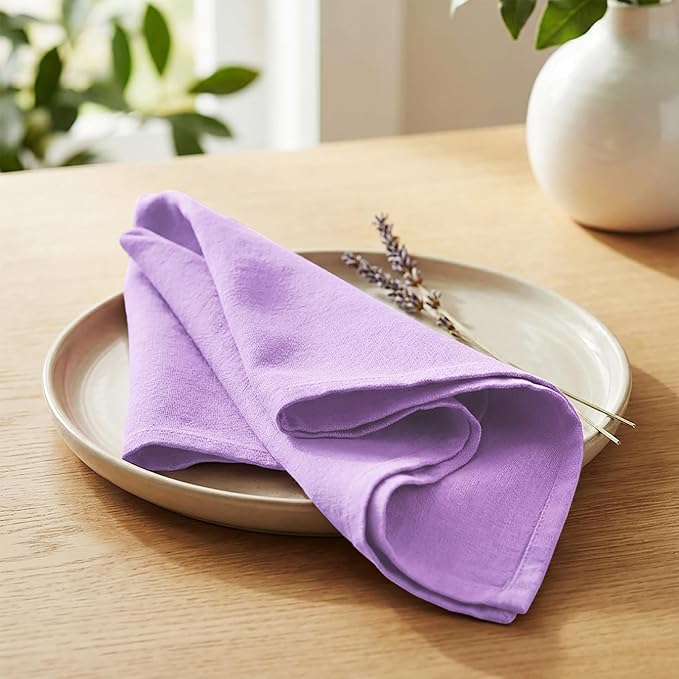 PurpleEssences Set of 12 Cloth Dinner Napkins 100% Cotton 18x18 Inch - Soft Durable Washable - Ideal for Farmhouse Party Spring Easter Summer - Perfect Everyday Use Table Linen - Lavender