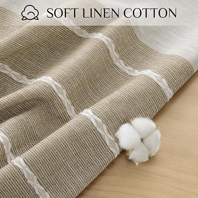 Softalker Outdoor Tablecloth Rectangle, Waterproof Linen Cotton Farmhouse Table Cloths with Tassel, Heavy Weight Wrinkle Free Boho Table Cover for Picnic Camping Dining - 55 x 102 Inch, Coffee Lines