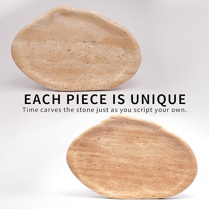 Marble Clould Tray for Bathroom - Travertine Stone Catchall Jewelry Dish for Kithchen Counter and Aesthetic Room Decor, Cute Decorative Vanity Dishes for Trinket Ring Key Candle (9.5'' x 6.3'')