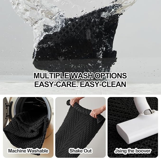 Sunfly Black Bathroom Rug, Waffle Bath Mat Non-Slip Washable Super Absorbent Quick Dry,Quick Drying，Boho Farmhouse Bathroom Decor 16"x24" Black