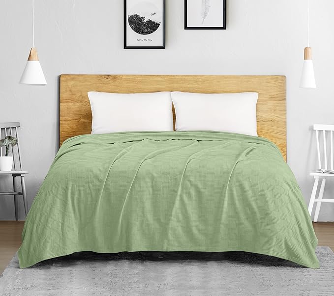 Utopia Bedding 100% Cotton Thermal Blanket Sage Green Queen Size Soft, Lightweight, Breathable, Cozy Spring and Summer Blankets for Bed, Home Room Decor Gifts for Women and Men (90x90 Inches)