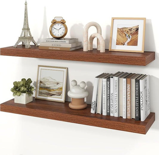 Floating Shelves for Wall, 9.3" Deep Wall Mounted Wood Shelves for Bathroom, Bedroom, Living Room, Kitchen, Hanging Shelf for Books/Storage/Room Decor (Walnut, 36")