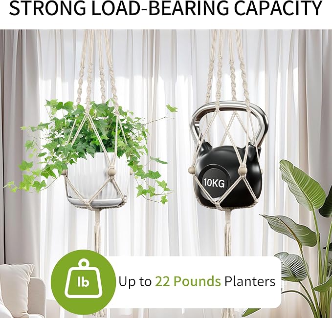 Macrame Plant Hanger - Fits 4-12 Inch Pots, Hanging Planter Holder for Indoor Outdoor, Cotton Rope with Tassels Boho Home Decor, 44 Inch, Set of 2, Ivory