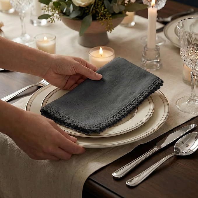 ACCENTHOME Black Cloth Napkins Set of 12 18x18 inch Cotton Dinner Napkins - Washable Soft Premium Hotel Quality Reusable Napkins Perfect Table Napkins for Family Dinners, Weddings & Everyday Use