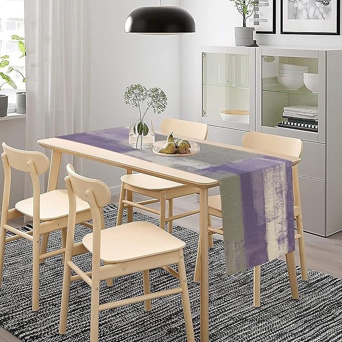 Purple Abstract Art Contemporary Table Runner,Modern Neutral Lavender Decorative Pattern Table Runner for Coffee Table Dining Room Table Bedroom Party Holiday Decor 13x108inch