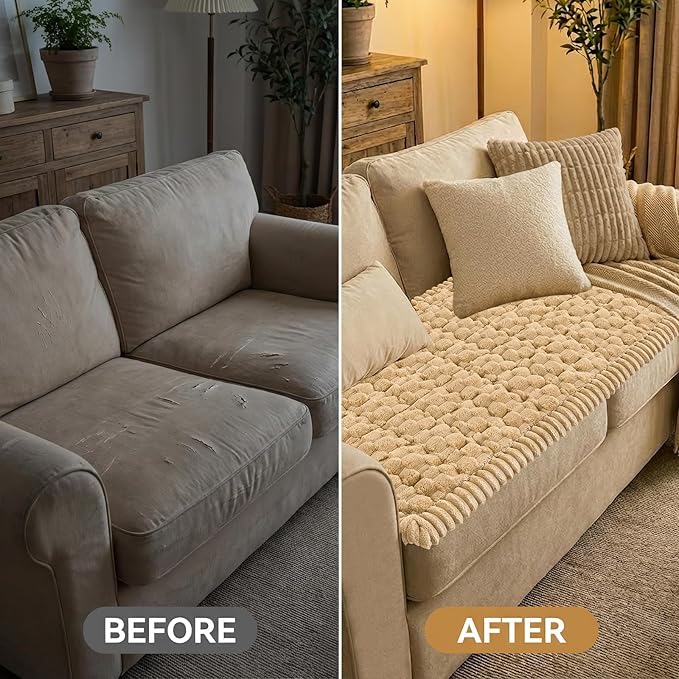 Smiry Couch Covers for Dogs Washable, Non Slip Fuzzy Pet Couch Covers for Sofa, Soft Thick Sofa Slipcovers Furniture Protector Pet Friendly (Camel, 27.6" x 88")