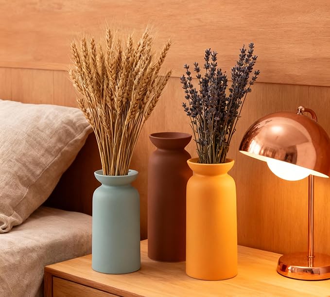 Modern Ceramic Vase for Home Decor Farmhouse Vases Set of 3 Terracotta Decorative Pottery Boho Grass Living Room Kitchen Bedroom
