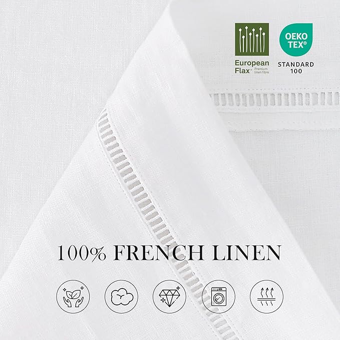Linen World Hemstitch Linen Tablecloth,French Linen White Tablecloth 90" x 60" Inch,Washable Rectangular Table Cloth for Dining,Outdoor,Weddings and Restaurants,Decorative Thanksgiving Christmas