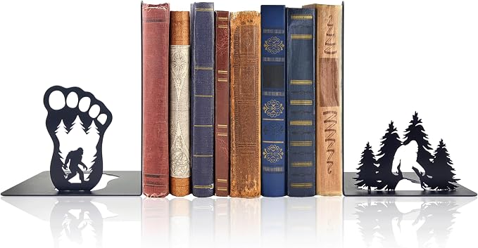 Bigfoot Decor Unique Bookends – Eye-Catching Sasquatch Gifts for Bigfoot Enthusiasts - Decorative Bookends for Shelves – Fun Bookends for Kids – Versatile Black Book Stopper to Hold Books