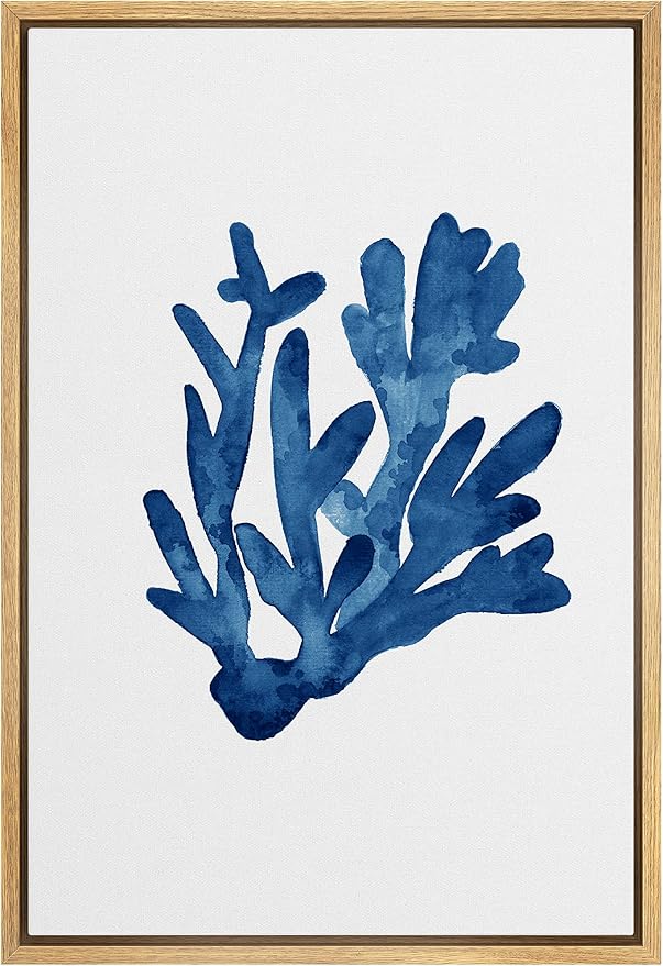 MUDECOR Framed Canvas Print Wall Art Blue Watercolor Underwater Coral Nature Wilderness Illustrations Modern Art Beach Colorful Ultra for Living Room, Bedroom, Office - 16"x24" Natural