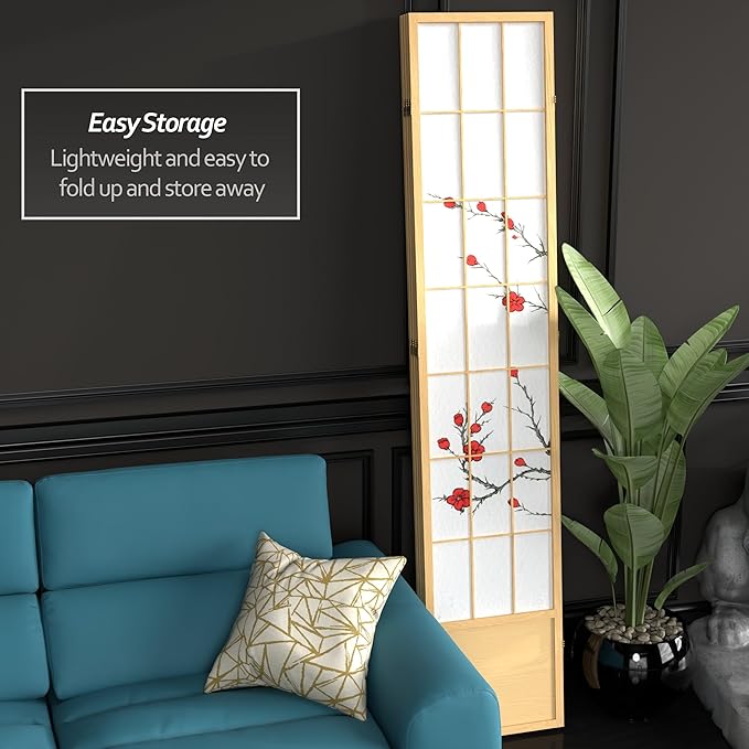 Red Lantern 7 ft. Tall Cherry Blossom Shoji Screen - Natural - 4 Panels