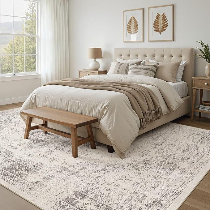 UERMEI 10x12 Area Rug Living Room Rugs - Washable Vintage Soft Large Rug Indoor Floor No Slip Rug Carpet for Bedroom Farmhouse Under Dining Table Home Office Decor - Beige/Camel