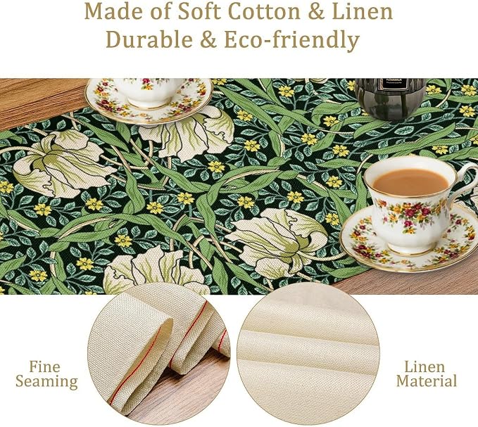 William Morris Vintage Flower Table Runner, Beautiful Vintage Boho Floral Tree Plant Pattern Dinner Runner for Home Kitchen Dining Table Decoration 13x120 Inch
