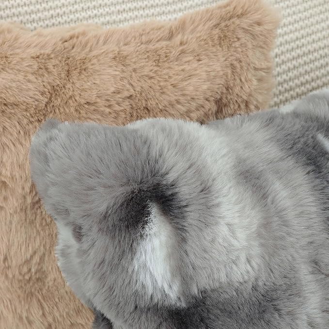 MADIZZ Pack of 2 Thick Plush Faux Wool Throw Pillow Covers Soft Boho Throw Pillows Luxurious Cushion Covers for Couch Sofa Bedroom Living Room Home Decor Euro Sham 26x26 Inch Dark Grey