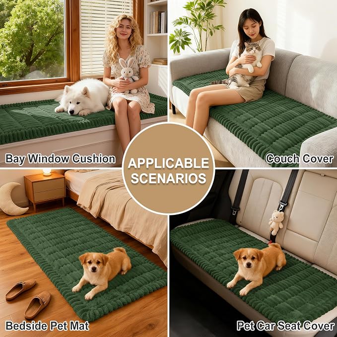 hyha Couch Cover for Dogs Washable, Non Slip Thick Flannel Sofa Protector, Pet Friendly Plush Furniture Cover for Sectional Sofa & Loveseat (Dark Green, 35.4" x 88")