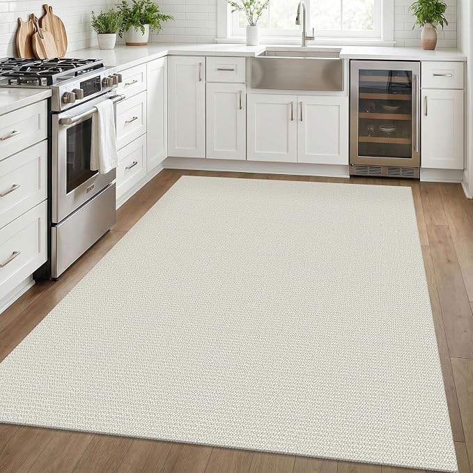 EARTHALL Washable Area Rugs 5x7 Ft Non Slip Living Room Rugs Cotton Rubber Backed Dining Room Rug Braided Bedroom Rugs Indoor Outdoor Floor Carpet for Living Room, Bedroom, Dining Room, Cream/Grayish