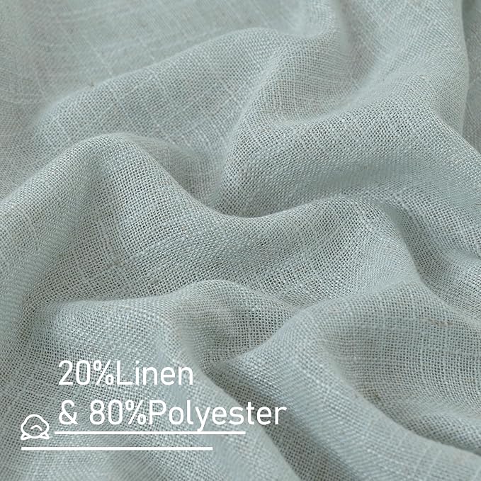 LAMIT Short Linen Curtains 30 Inch Length for Small Windows, Semi Sheer Light Filtering Panels Bronze Grommet Cafe Drapes for Half Window, Greyish Blue, 2 Panels, 34 x 30 Inch