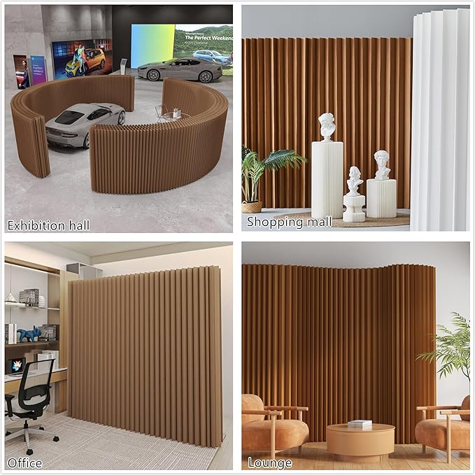 Folding Room Dividers, Portable Paper Partition, Retractable Privacy Screen for Dorm Studio Office Dressing Room Beauty Salon, Versatile Shapes, Easy for USE and Storage, Brown