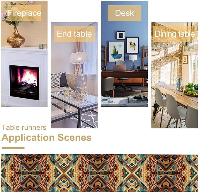 Aztec Rectangular Table Runner,Retro Ethnic Tribal Geometric Pattern Suitable for Home Living Room Kitchen Cafe Table Decor 13x108 Inch