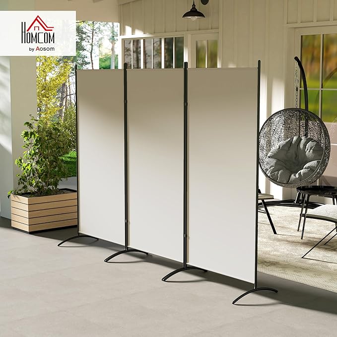 HOMCOM 6 Ft Tall 3 Panel Fabric Room Divider, Freestanding Partition Wall Divider, Folding Privacy Room Separator for Indoor, Home Office, Light Gray
