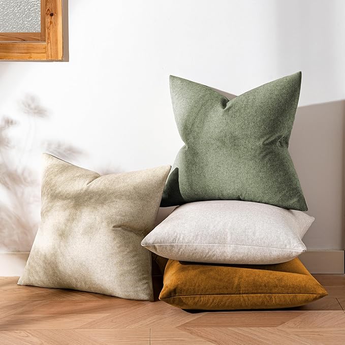 a moment Waterproof Throw Pillow Covers Set of 4,24x24 Inch Outdoor Stain Resistant Pet Friendly Pillowcases Cushion Covers for Patio Sofa and Living Room,Dune Grove