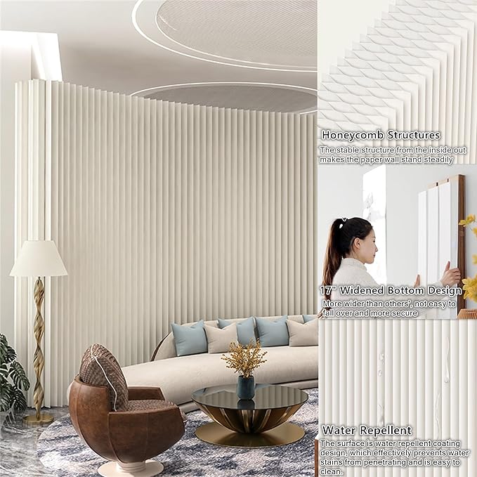 Portable Room Dividers Panel and Folding Privacy Screens, Versatile Paper Partition Wall Divider for Room Separation, Adjustable Space Separator for Home Dorm Office Studio Exhibition Store