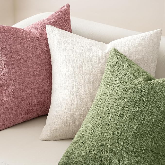 MIULEE Decorative Throw Pillow Covers 24x24 Pack of 2 White Couch Pillow Covers Soft Cozy Textured Chenille Pillowcases for Home Decor Sofa Living Room Cushion Bedroom