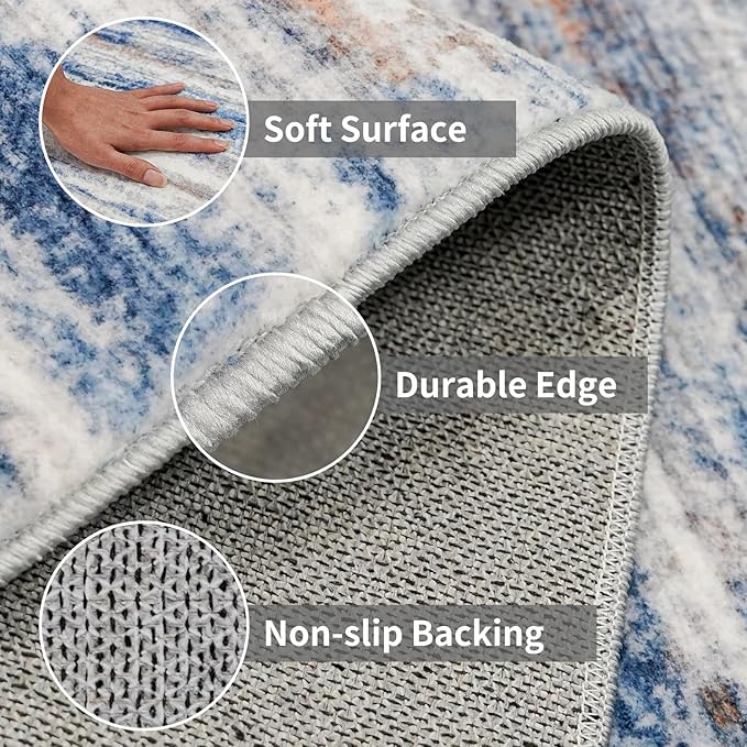 3x12 Washable Hallway Runner Rug: Extra Long Runners for Entryway Living Room Dining Room - Stain and Water Resistant Rugs with Non-Slip Backing - Soft Low-Pile Carpet 12ft Navy Grey