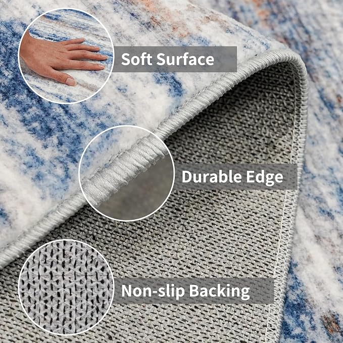 3x16 Washable Hallway Runner Rug: Extra Long Runners for Entryway Living Room Dining Room - Stain and Water Resistant Rugs with Non-Slip Backing - Soft Low-Pile Carpet 16ft Navy Grey