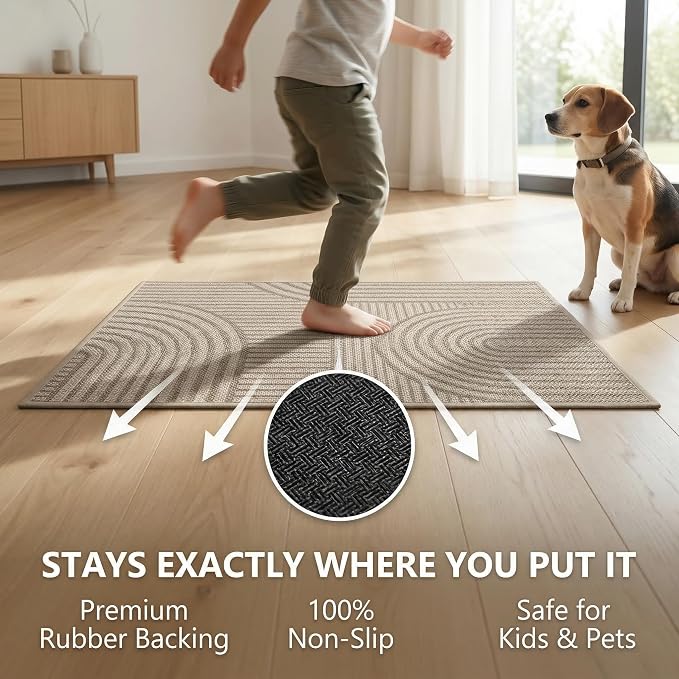 0.16" Ultra Thin Indoor Doormat,Front Door Mat 17x30,Brown | Washable Dirt Trapper Entryway Rug,Non Slip Rubber Backing Shoe Scraper for Inside House,Muddy Dog Paws,Brown